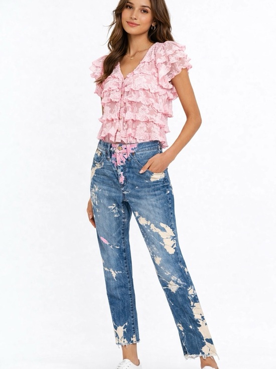 Madewell Denim - EUC! Madewell Cali Demi-Boot Blue Distressed Tie-Dye with Pink Accents